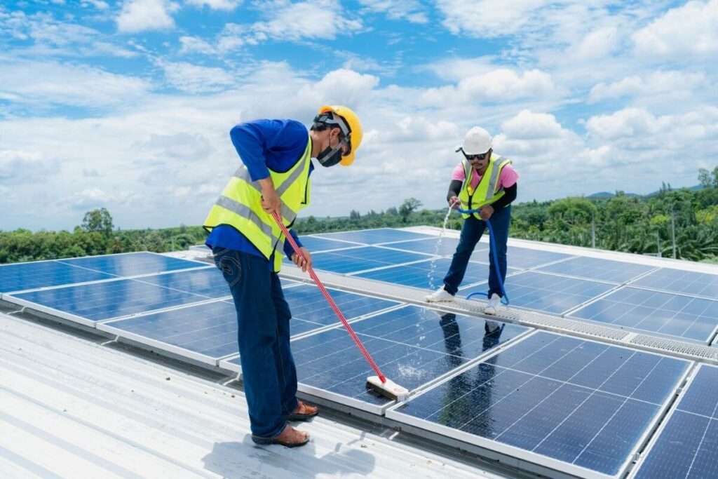 solar-panel-cleaning- Rinse Gently with a Garden Hose